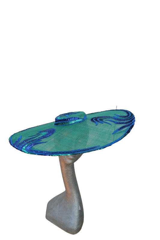 Clemy - Emerald green Boater with Royal Blue & Green Sequin Applique