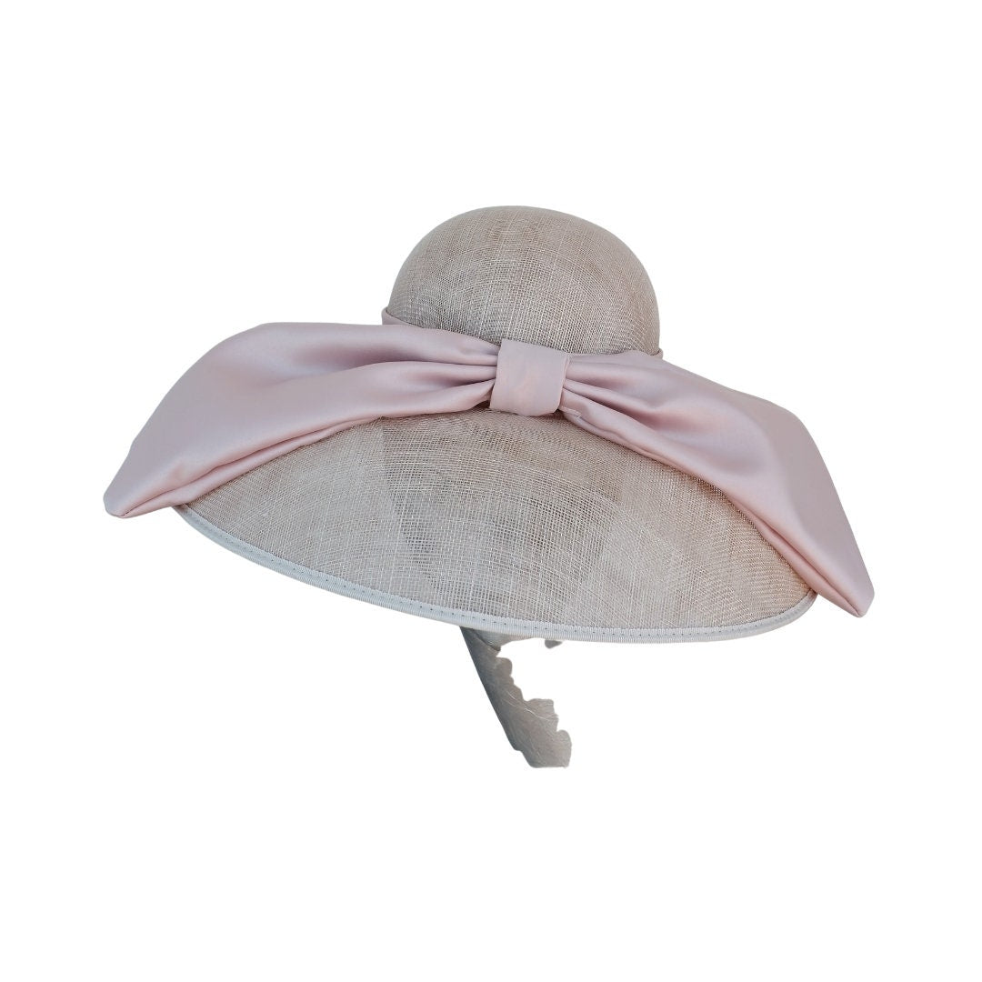 Mary - Nude Down brim hat with Nude Duchess Satin Bow