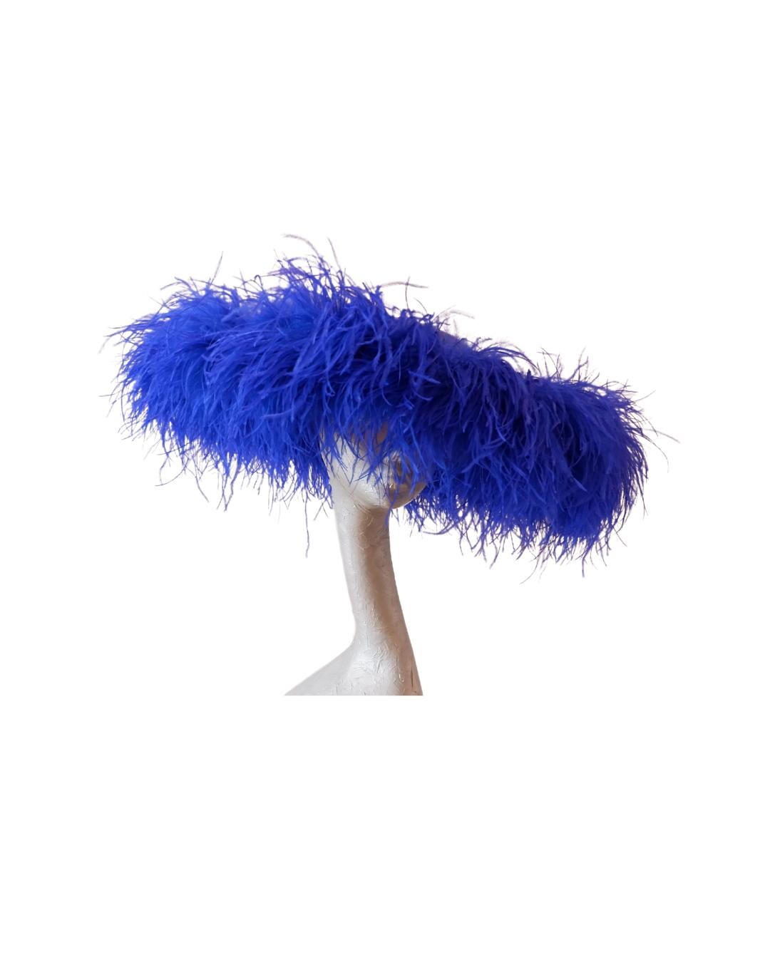 Emma - Extra large Hat with Ostrich feather boa in Two Tone Royal & Sapphire Blue