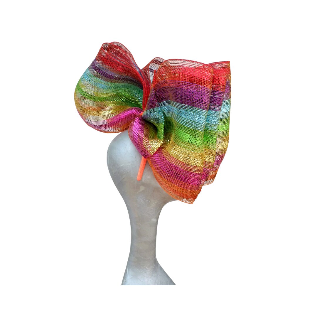 Fran - Rainbow Deco Poly Mesh triple Giant bow Fascinator