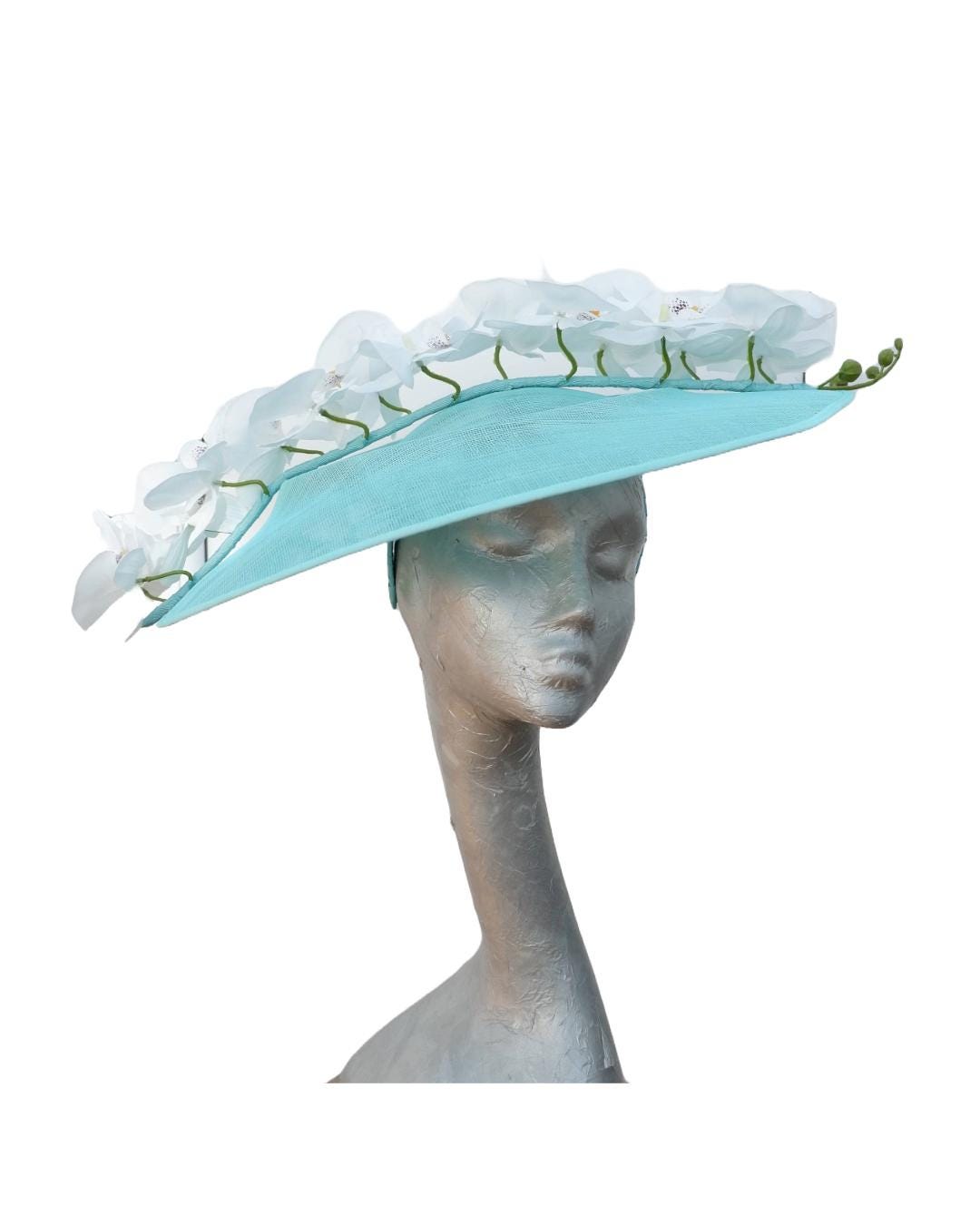 Natalia -- Medium Oval Aqua with two tone Aqua,duck egg, green, blue orchids