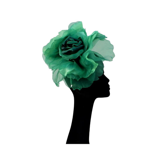 Ava-- Emerald & Jade  silk organza 12 inch flower  fascinator