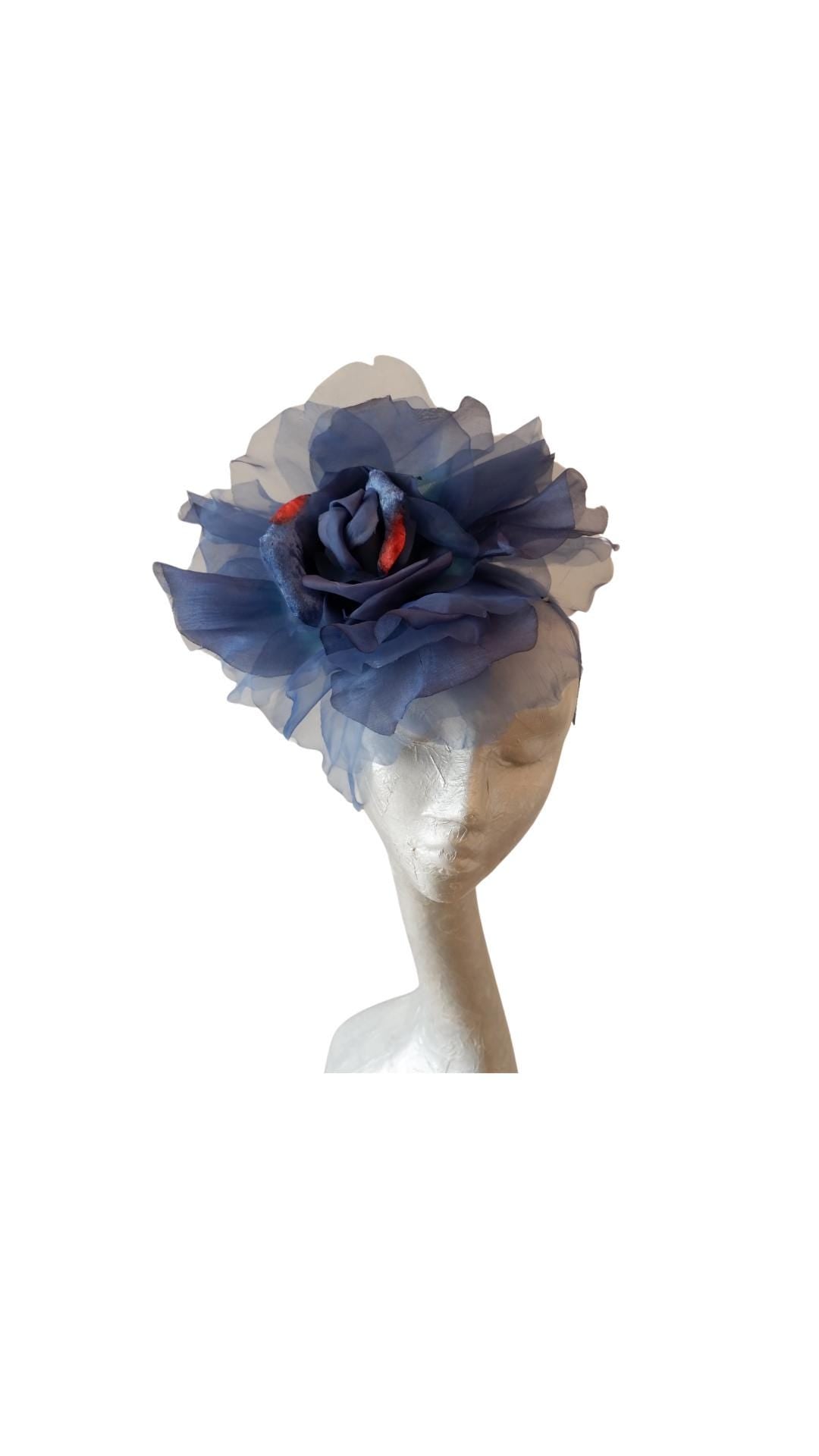 Ava--- Oxford Blue silk/organza 12" flower fascinator