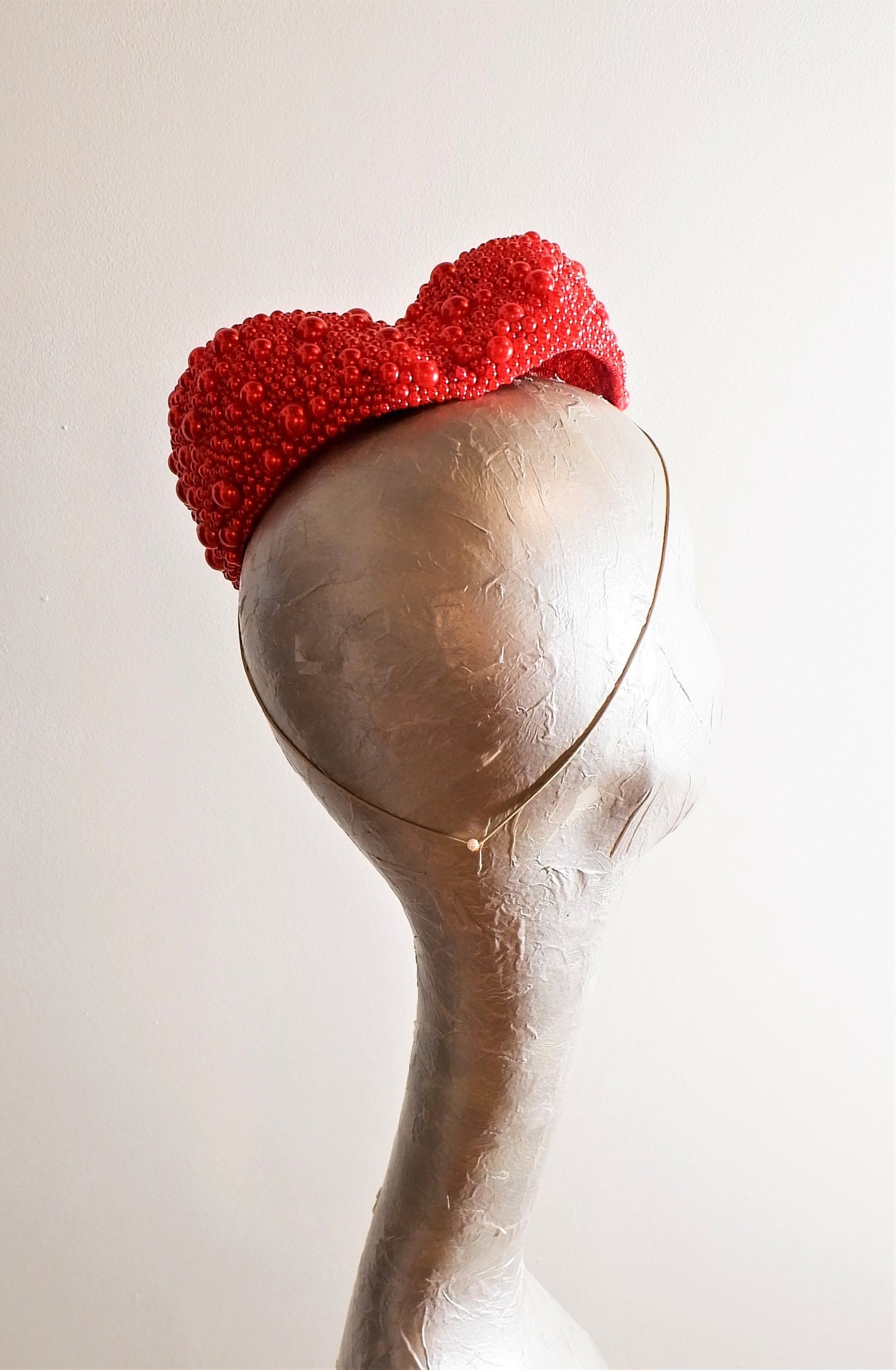 Valentine - Red Heart Beaded Cocktail hat
