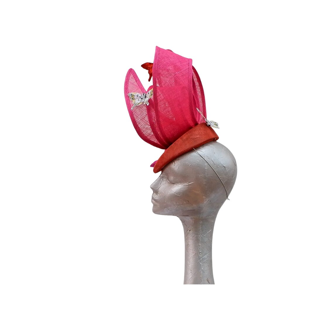 Flutterby - Orange & Cerise Fascinator By Hats2go Bespoke Millinery By Marie-Anne