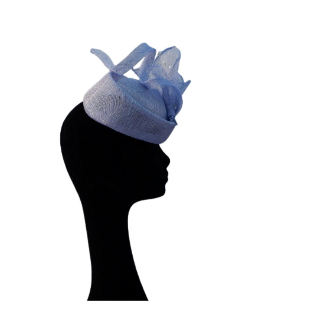 Perwinkle feature pillbox percher fascinator by Hats2go
