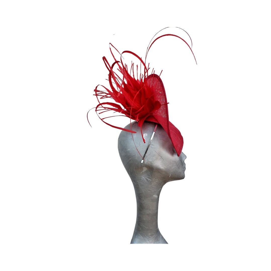 Capella Poppy Red Cocktail Fascinator With Feather Detail