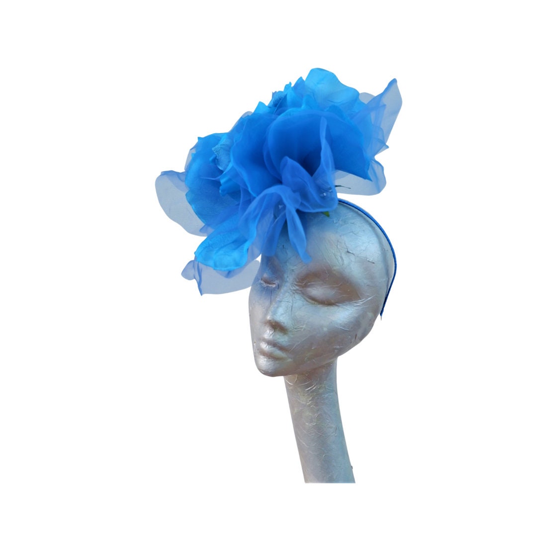 Ava--- Royal Blue/Dark Turquoise silk 12" Rose fascinator