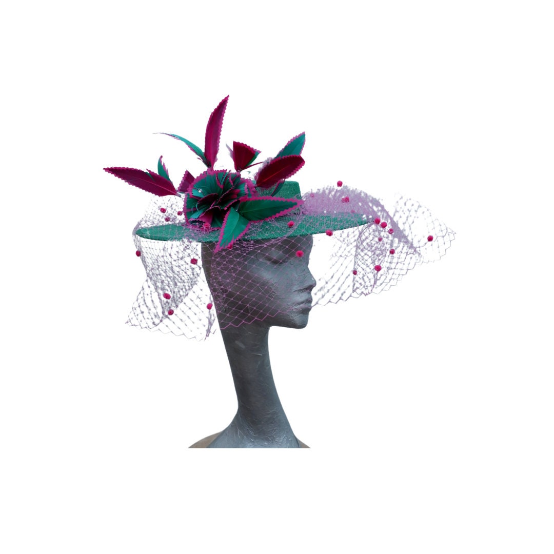 Katie - Emerald Green & Hot pink Boater