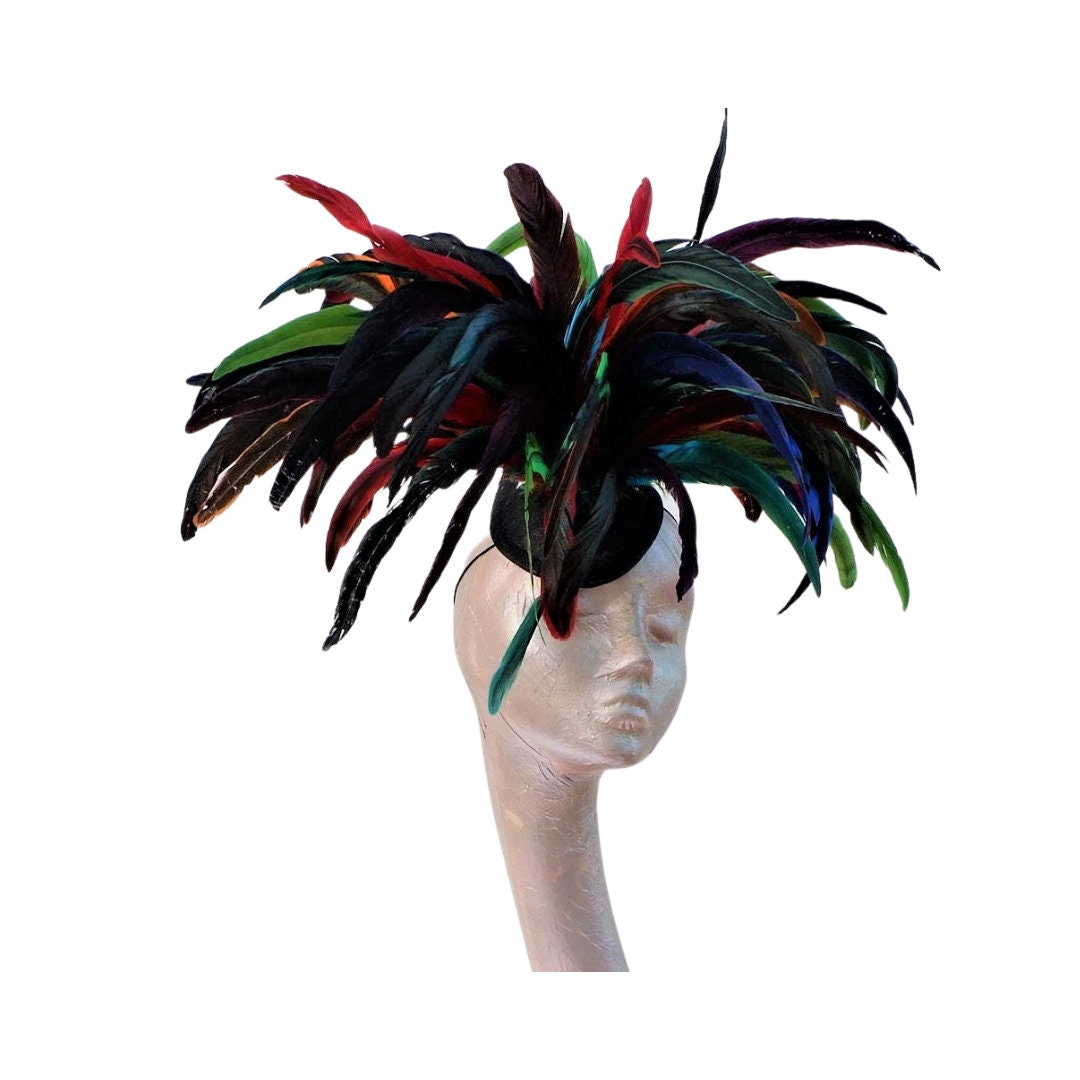 Carnival  - Stunning Multicoloured Burlesque feather fascinator/hatinator by Hats2go