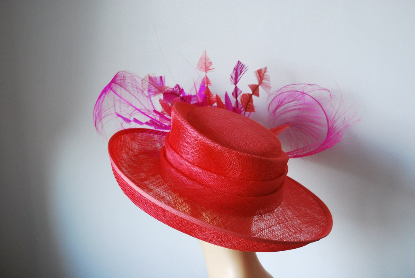 Amelia-- Coral Orange & Cerise feature hat