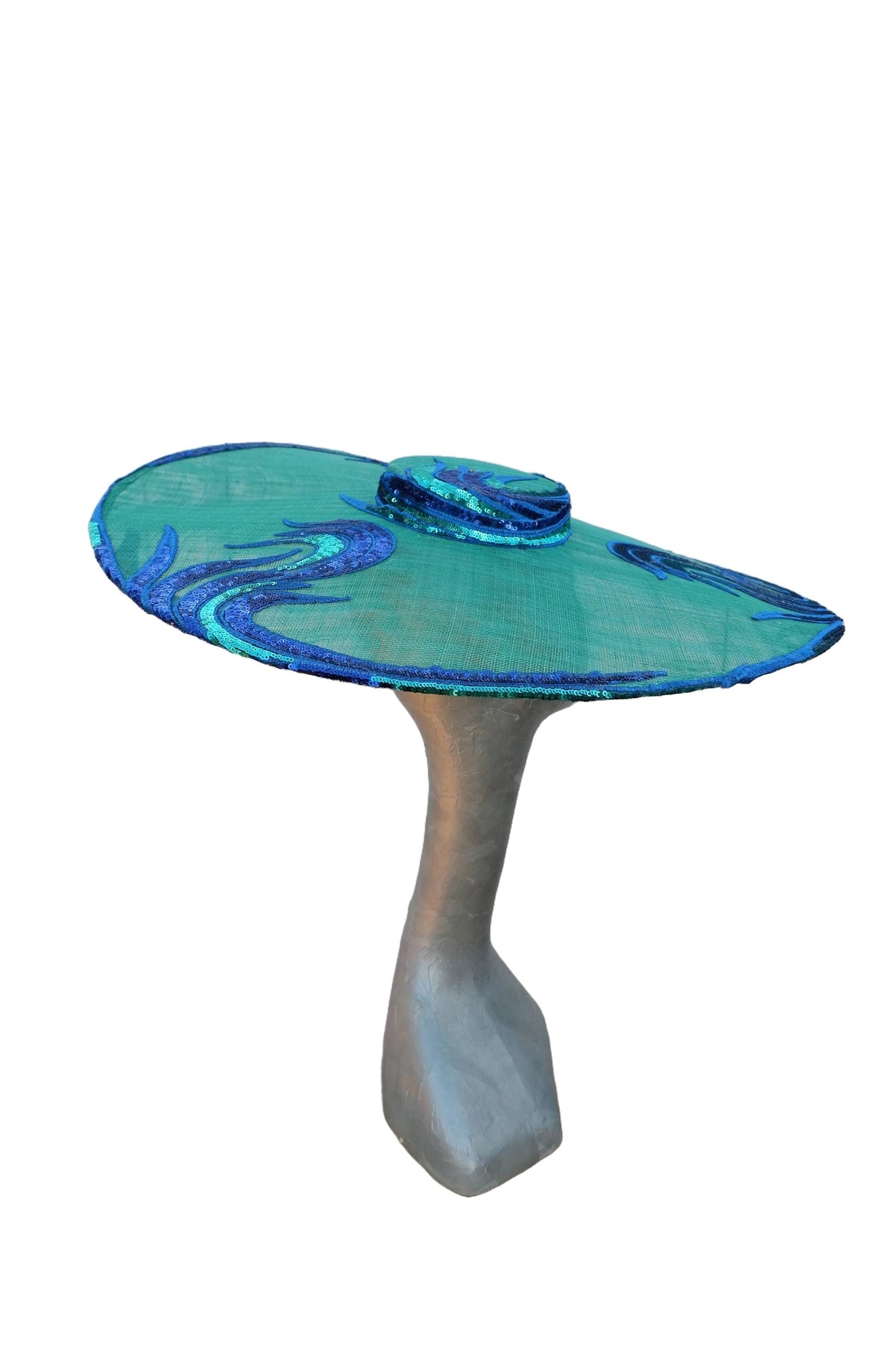 Clemy - Emerald green Boater with Royal Blue & Green Sequin Applique