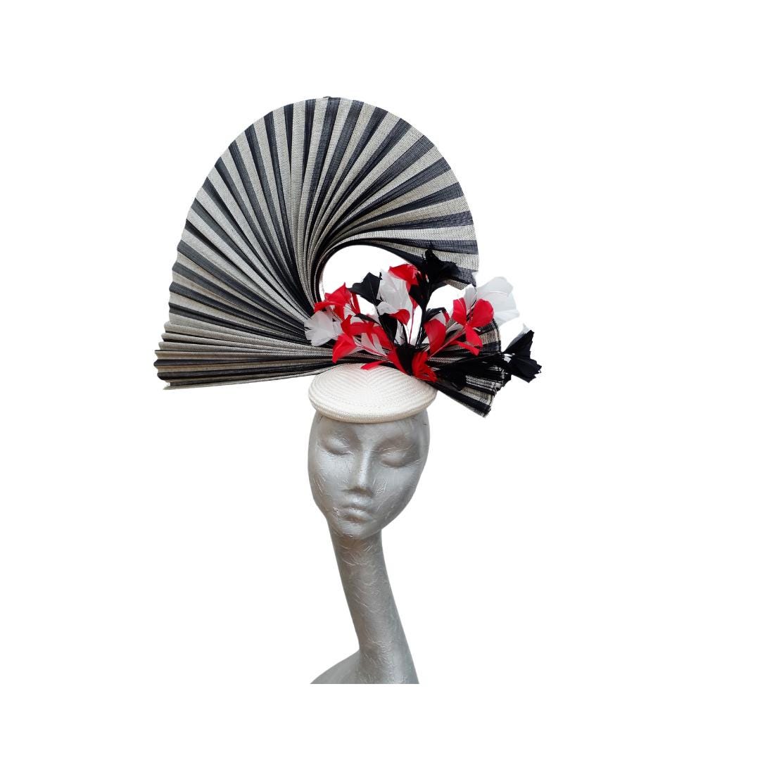 Isis- Black Ivory & Red Pillbox fascinator