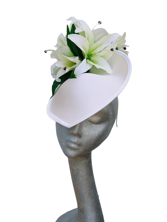Mandala - Off white duchess satin & lily hatinator