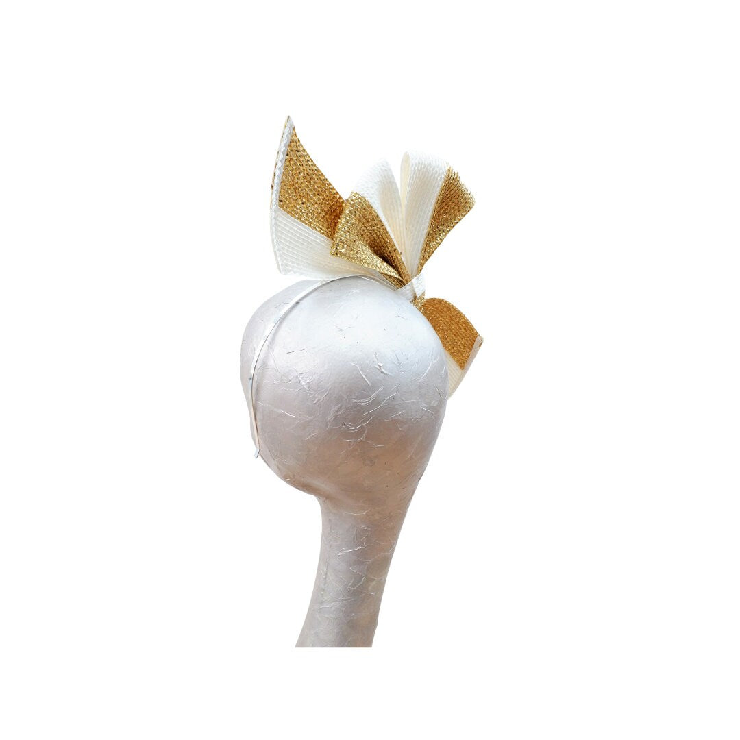 Sample - Ivory & Gold Polybraid Bow Fascinator