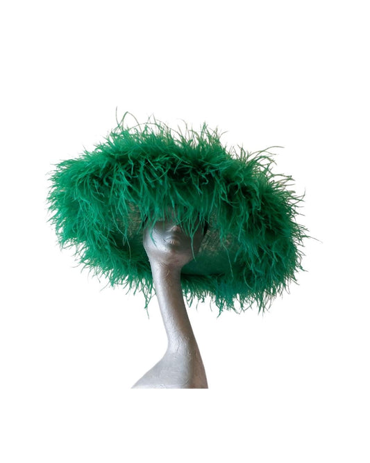 Emma - Extra large Hat with Ostrich feather boa in Two Tone Emerald Green
