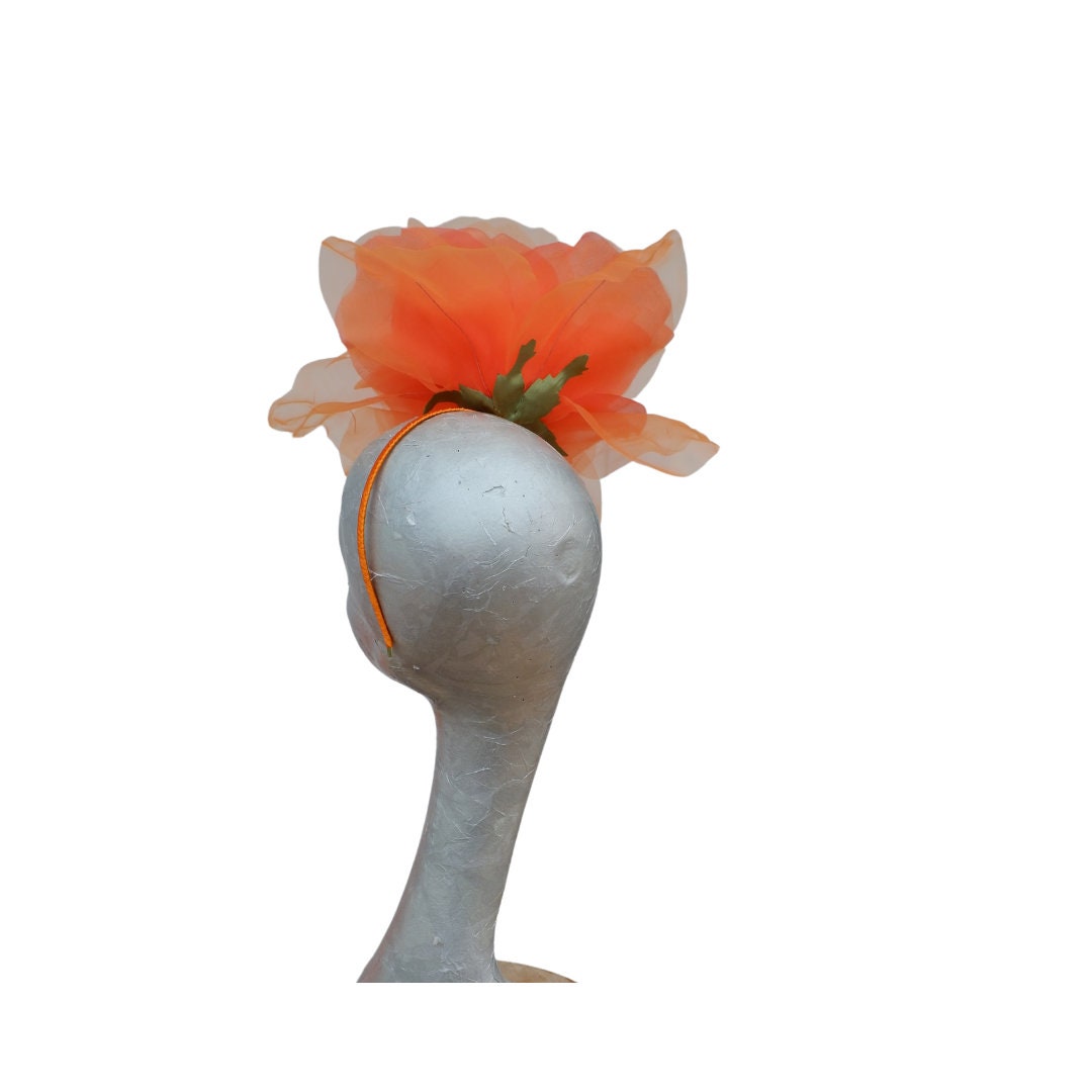 Ava---Tropical Orange silk/organza 12" flower fascinator