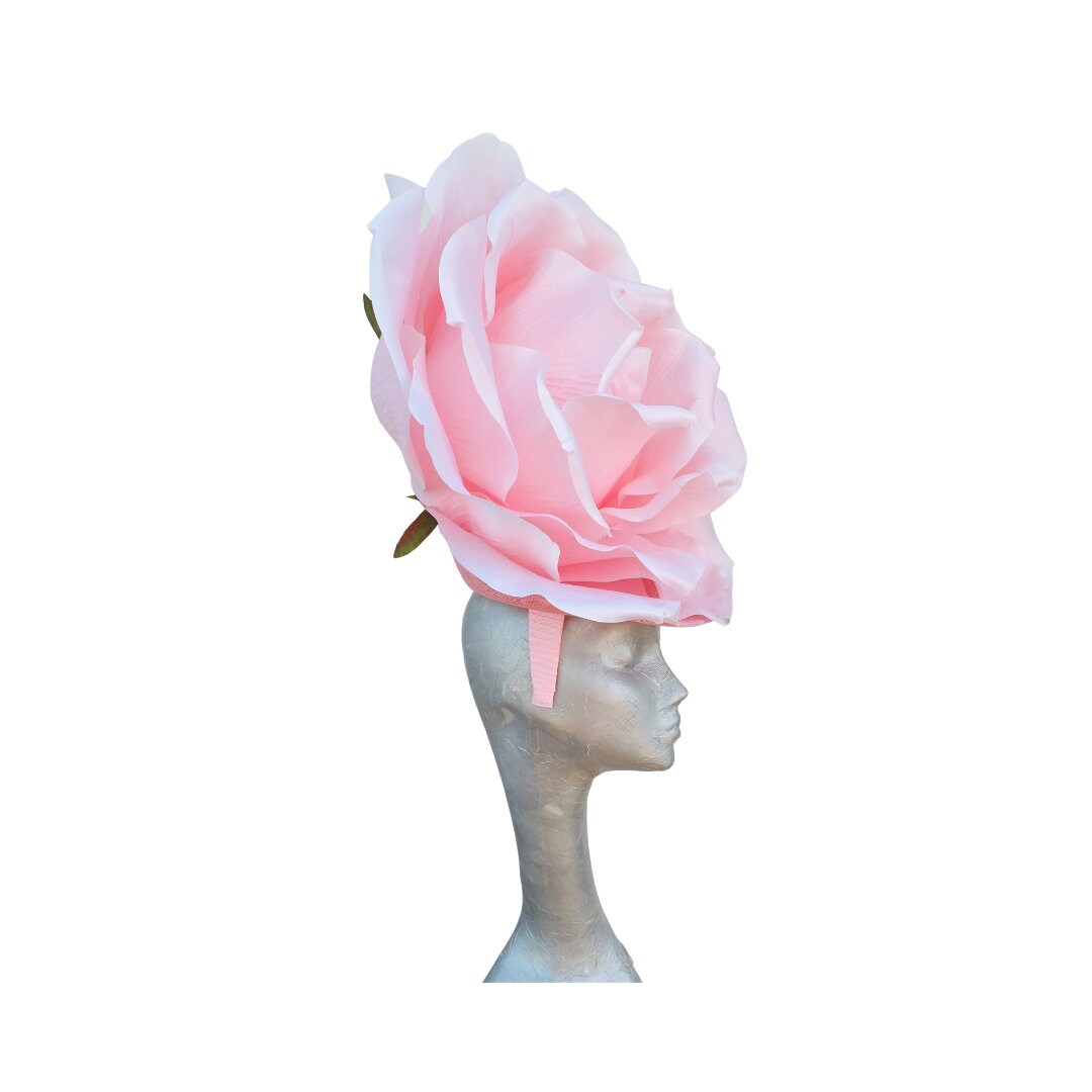 Lizzy - Giant oversized 50cm Pink rose fascinator with Pink merry widow netted bow