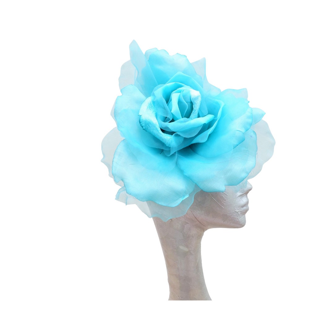 Ava--- Turquoise silk/organza 12" flower fascinator