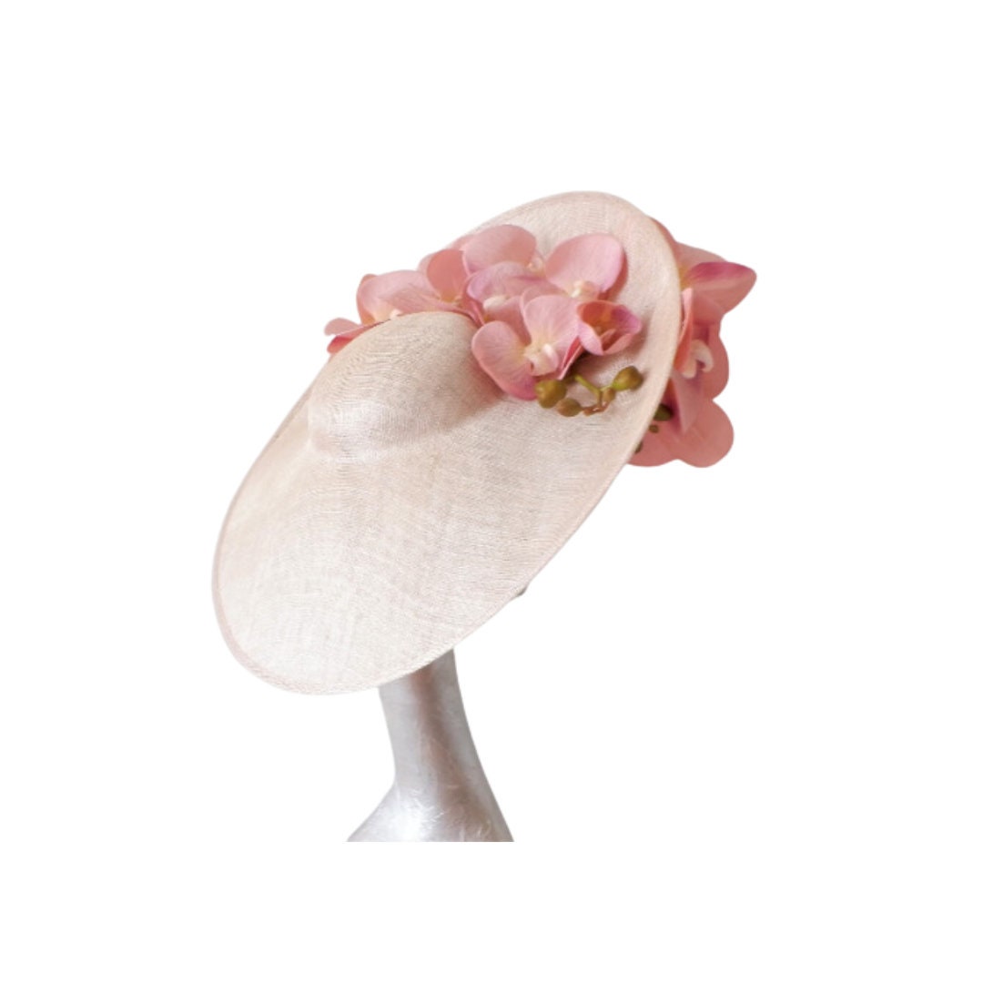 Nancy - Nude Sinamay fascinator with Dusky Pink Real touch Orchids