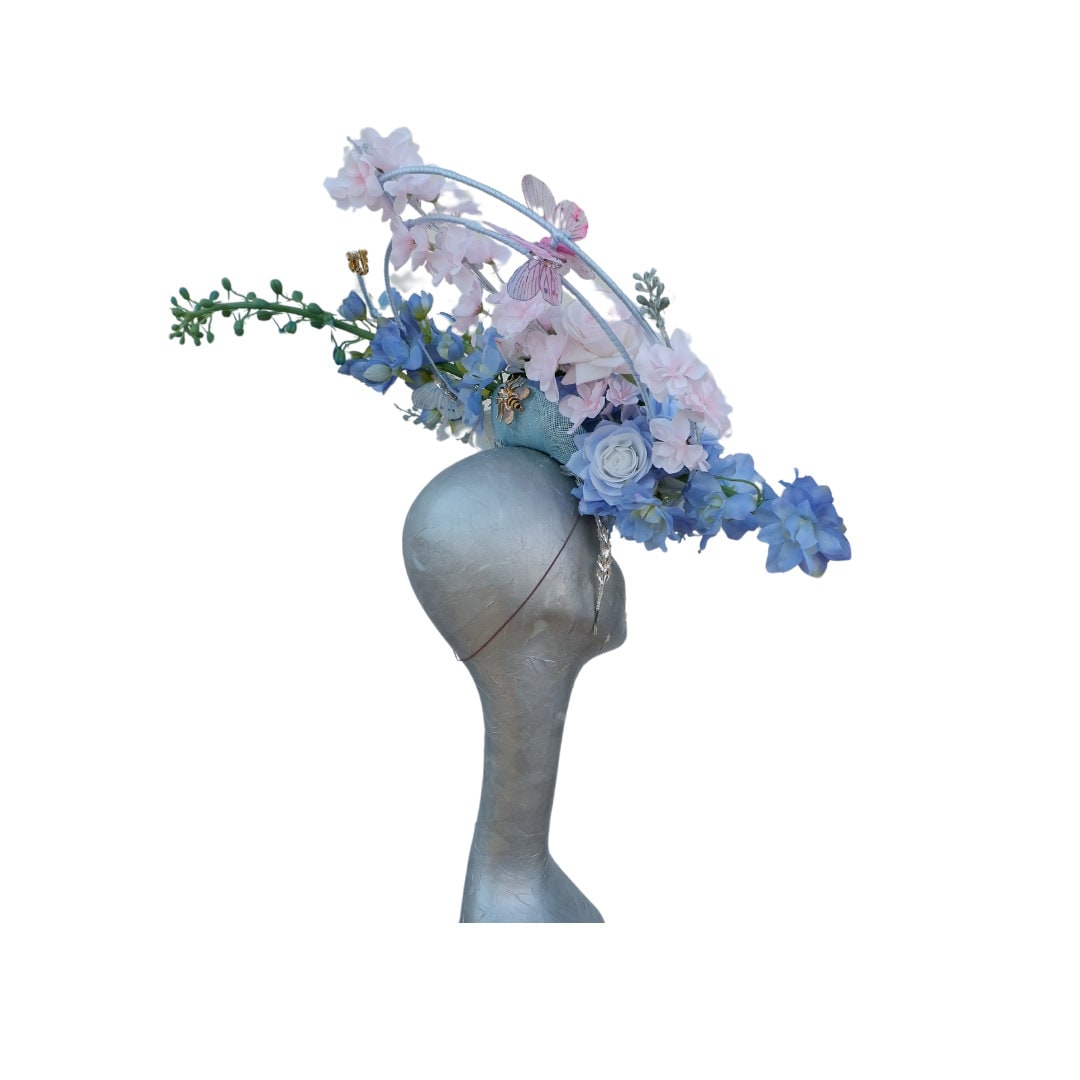 Floral Blue & Pink Hoop headpiece