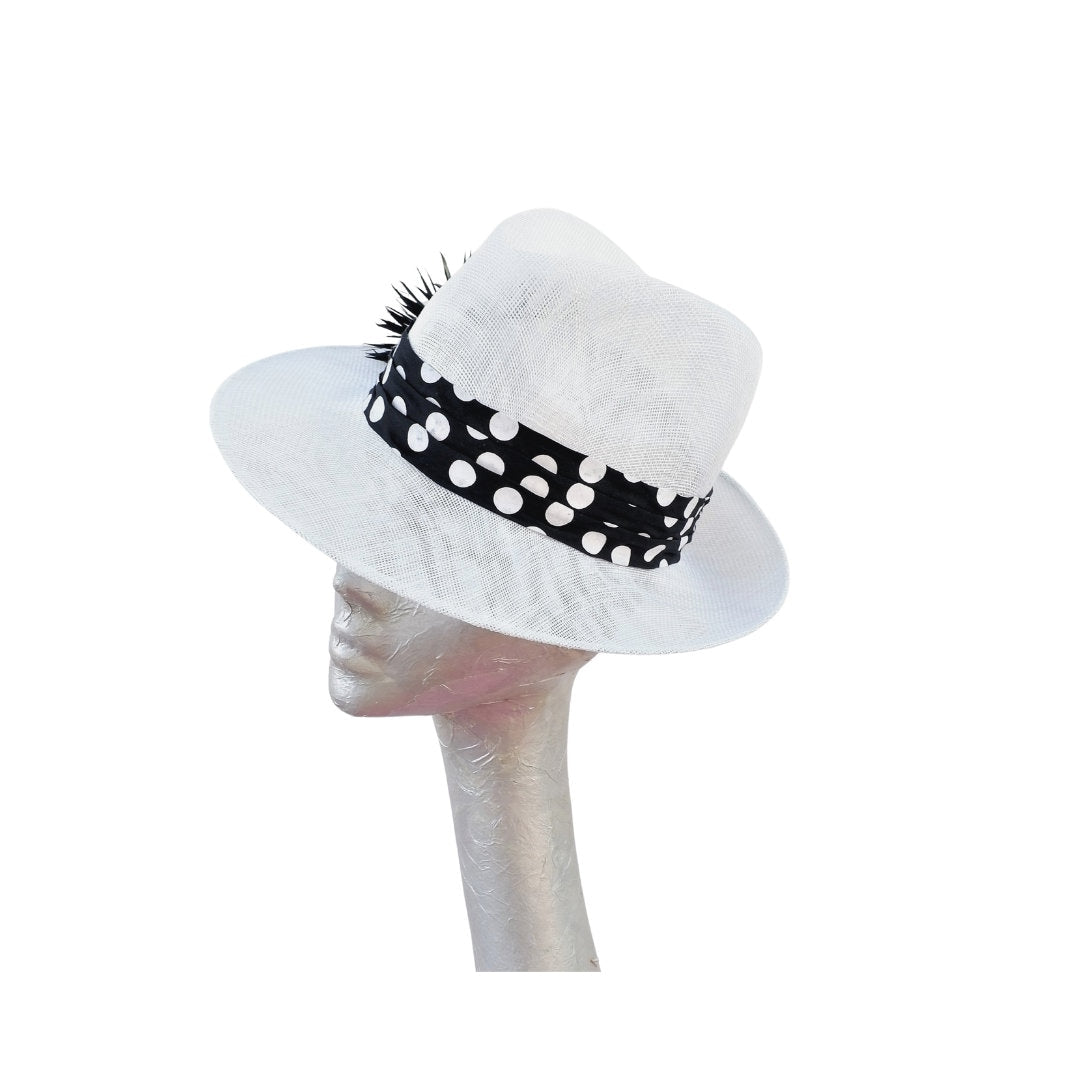 Thelma-  White & Black trimmed Trilby hat