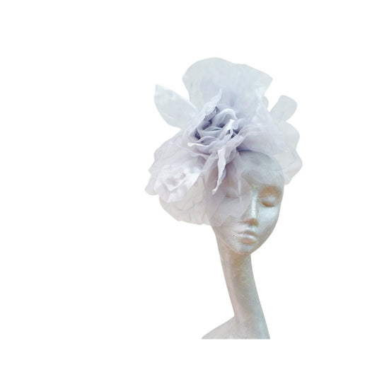 Ava-- Silver  silk organza 12 inch flower  fascinator