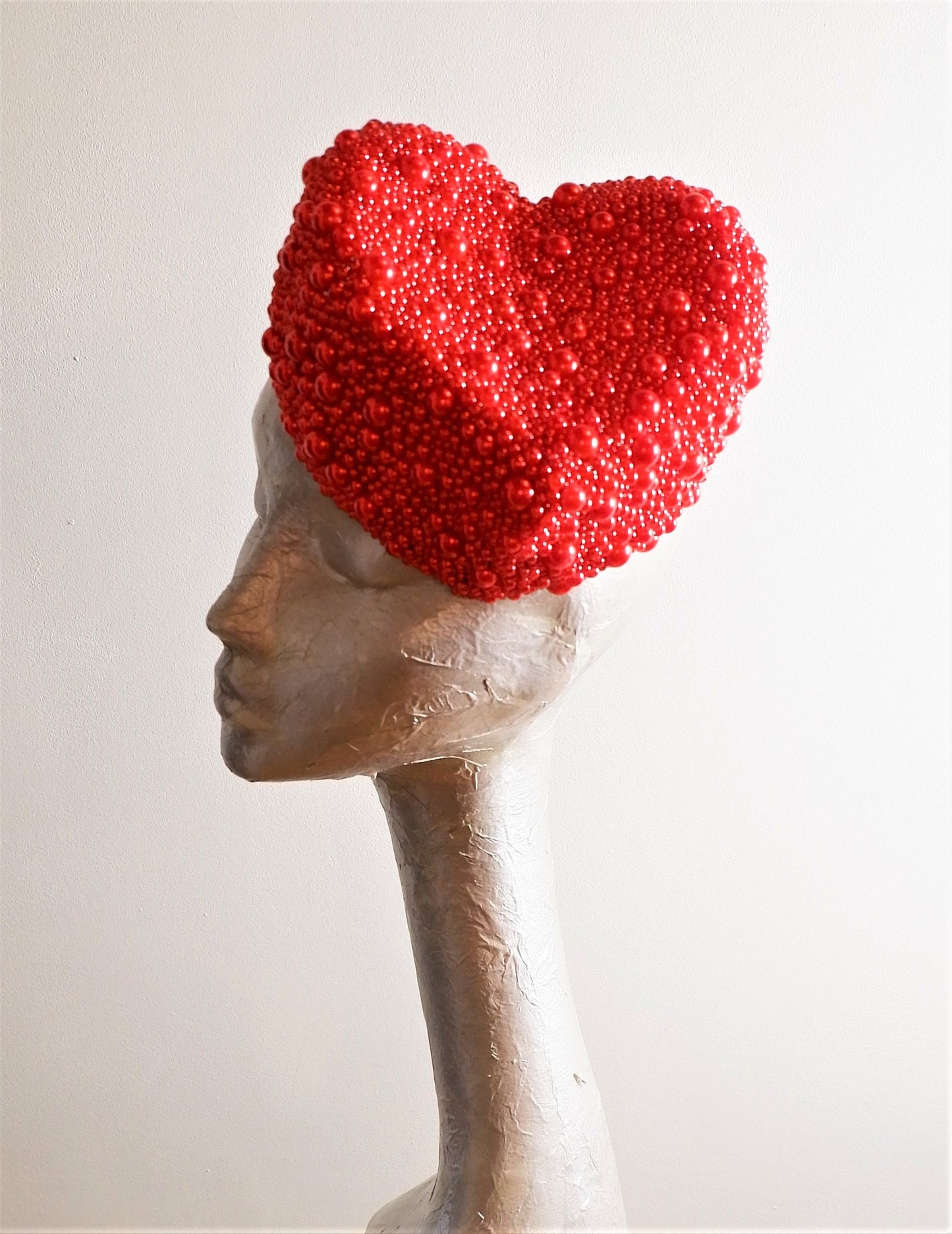 Valentine - Red Heart Beaded Cocktail hat