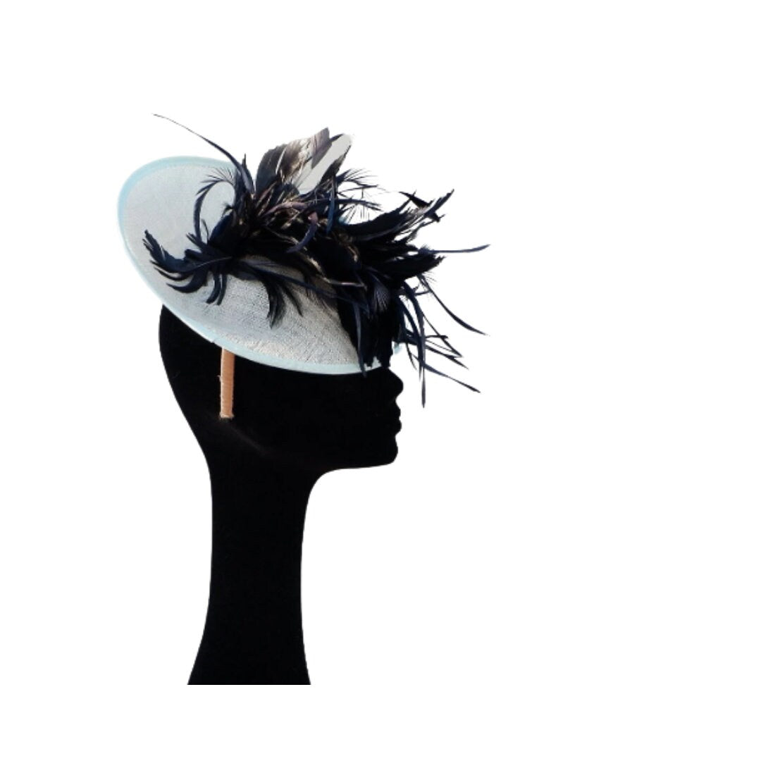 Mint & Navy fascinator Upturned base by Hats2go