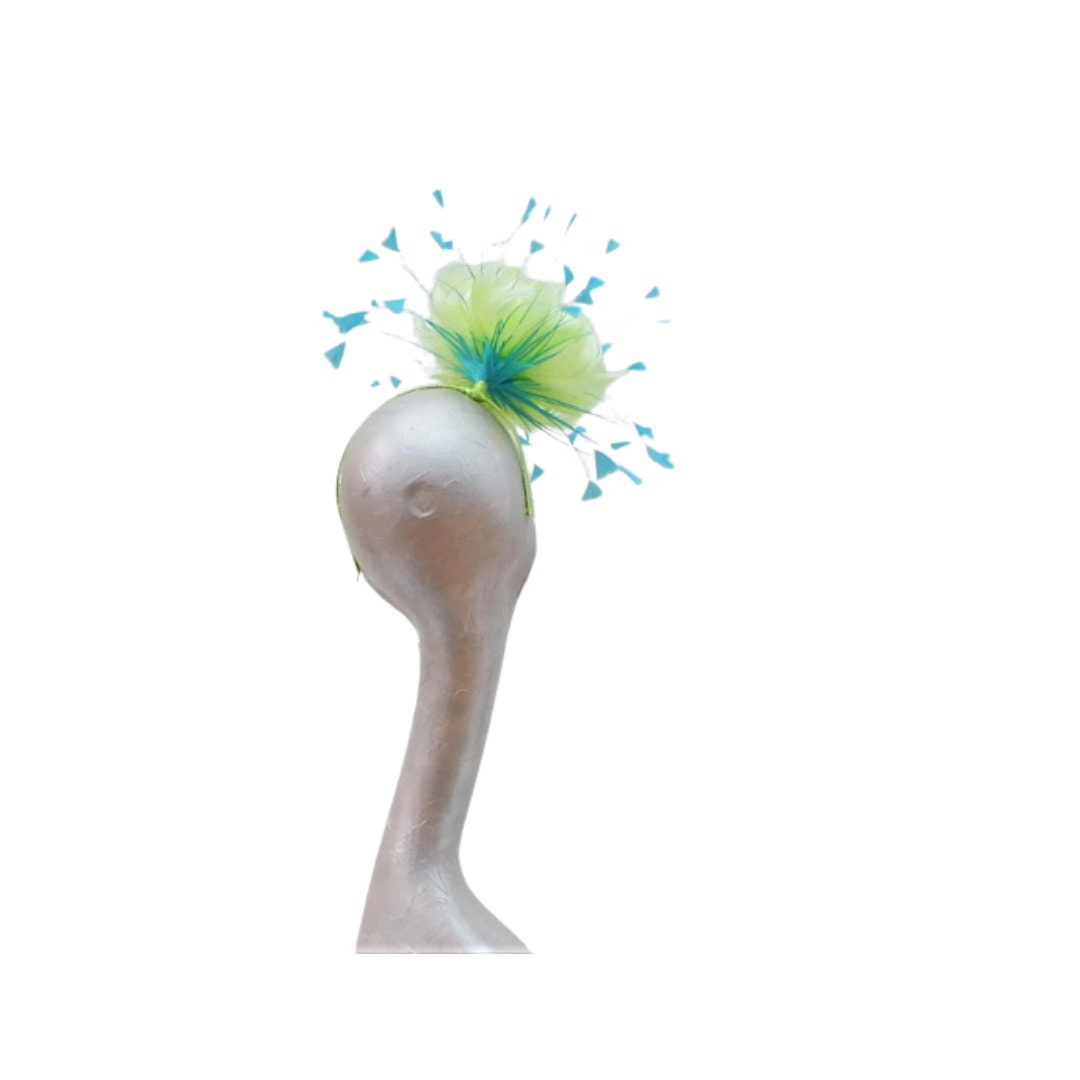 Immy - Beautiful feather fascinator in Lime Green & Turquoise