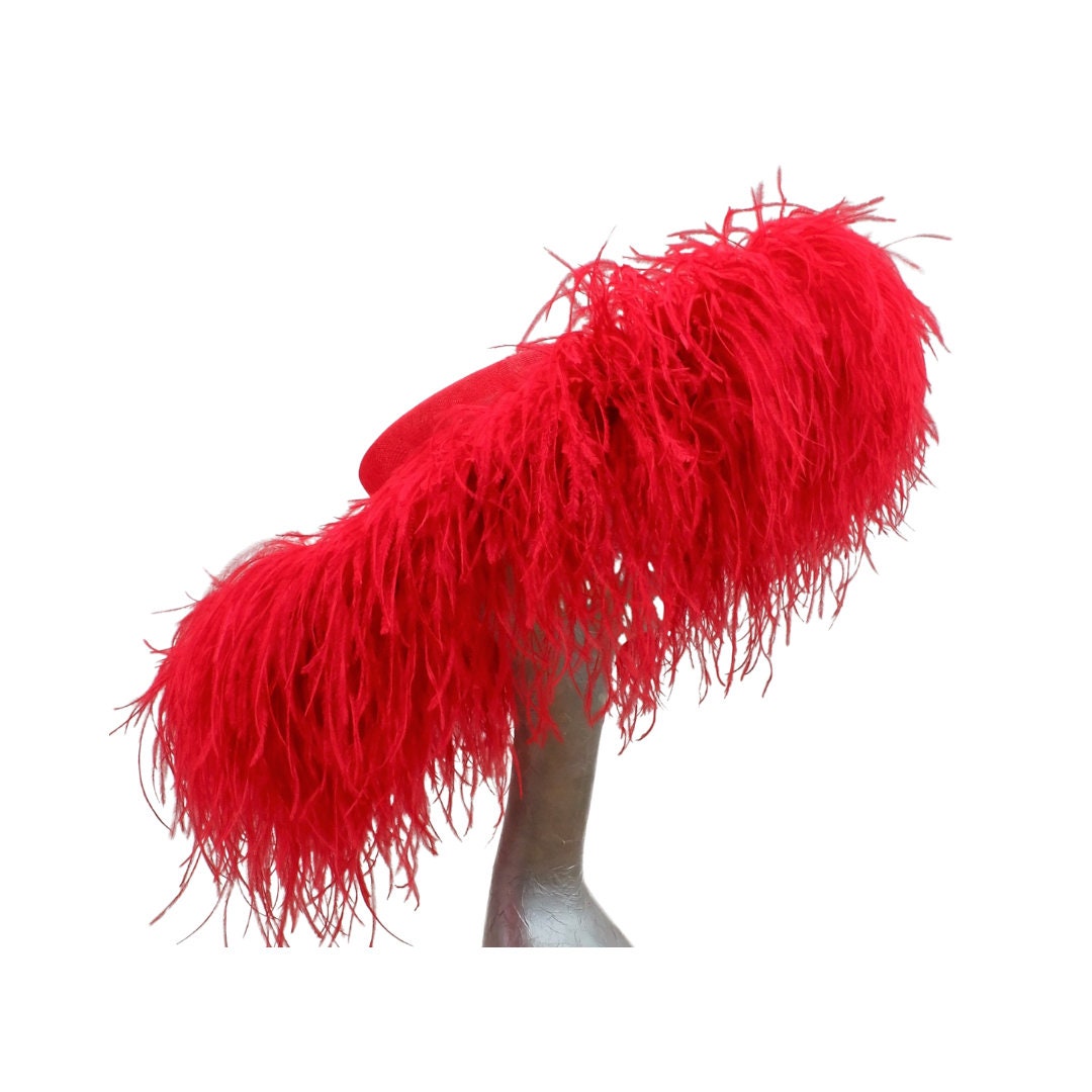 Emma - Extra large Hat with Ostrich feather boa in Two tone red By Hats2go