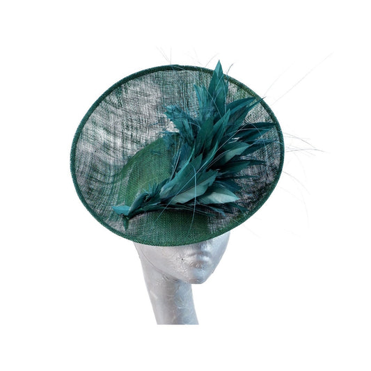 Emerald - Dark Emerald green two tone up turned saucer with matching feather trimming