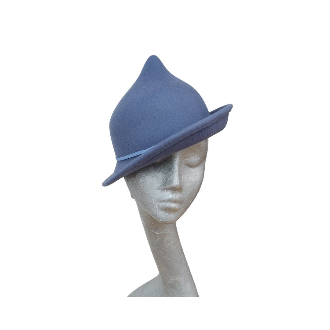 Luna - Blue Wool Felt Witches Hat