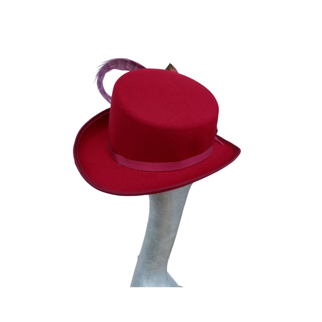 Hallie - WIne & Ivory/ blush slanted soft Top Hat with Floral detail