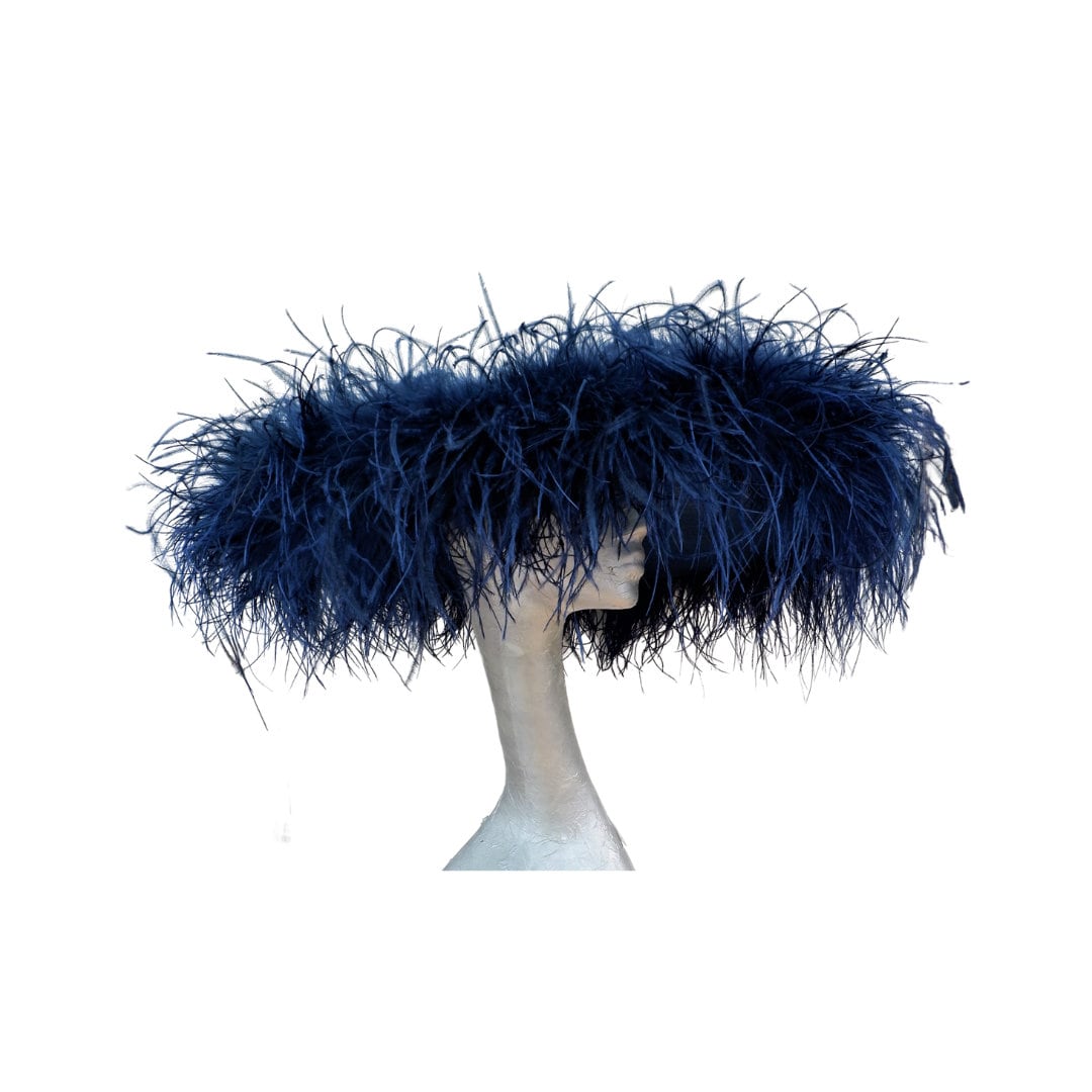 Emma - Extra large Hat with Ostrich feather boa in Navy