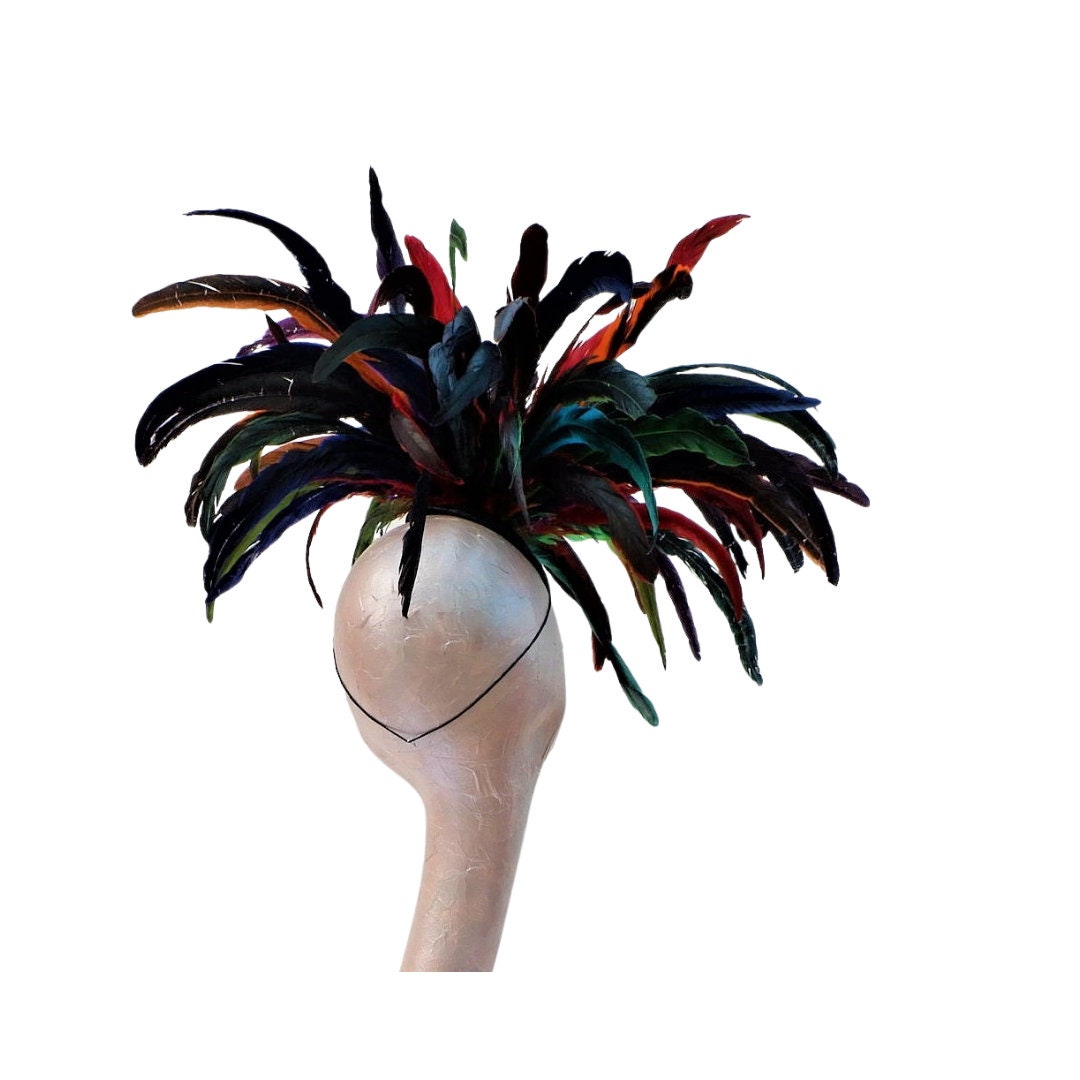 Carnival  - Stunning Multicoloured Burlesque feather fascinator/hatinator by Hats2go