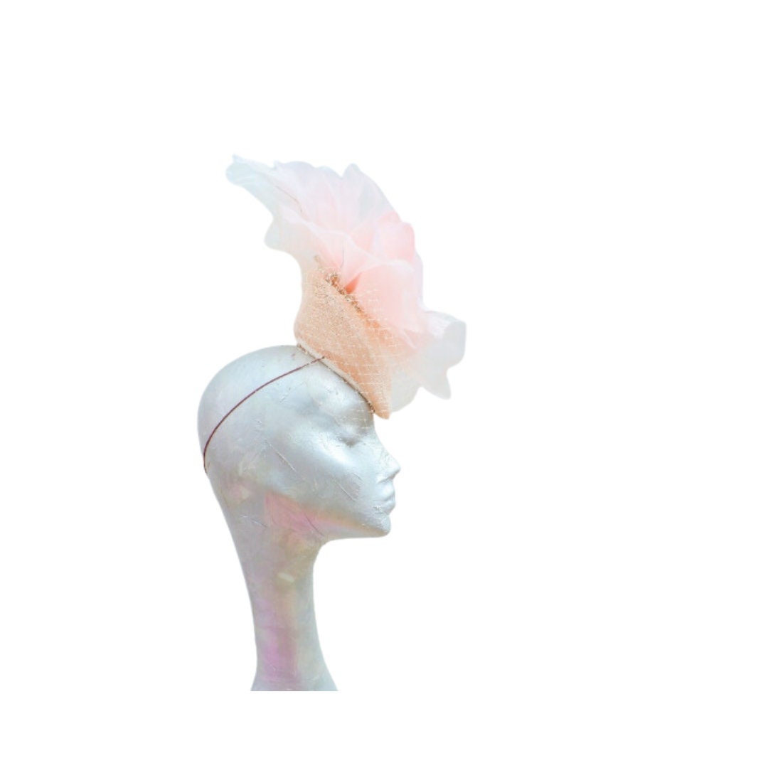 Haydock -- Blush Pillbox with Veil & 12" silk rose