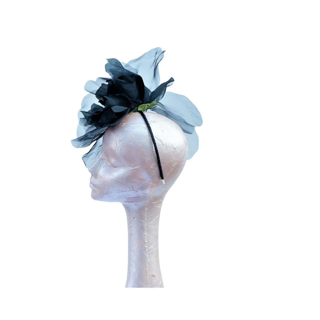 Ava-- Black  silk organza 12 inch flower  fascinator
