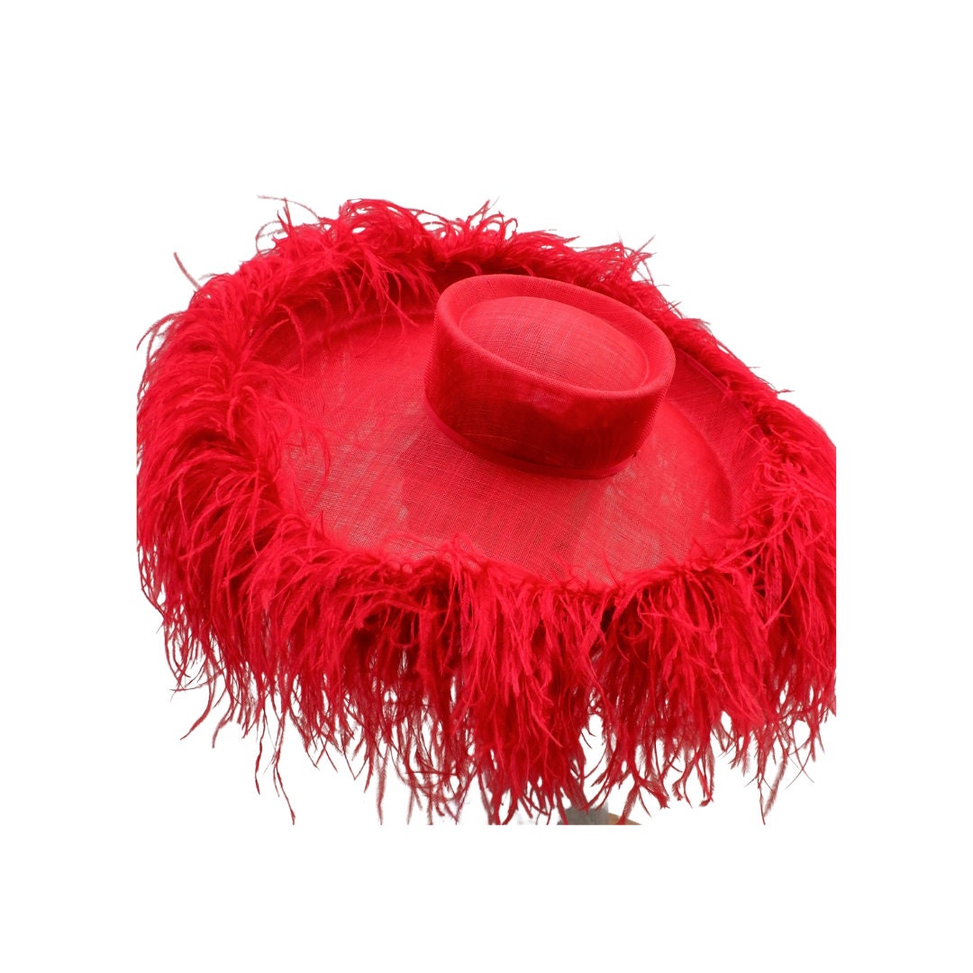 Emma - Extra large Hat with Ostrich feather boa in Two tone red By Hats2go