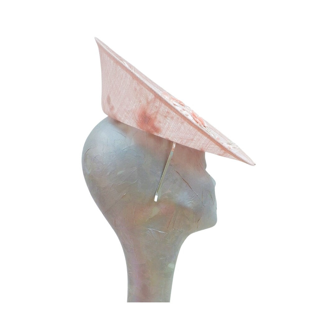 Portifino - Nude front facing fascinator with nude 3D applique trim