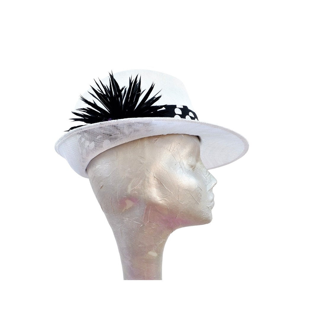 Thelma-  White & Black trimmed Trilby hat