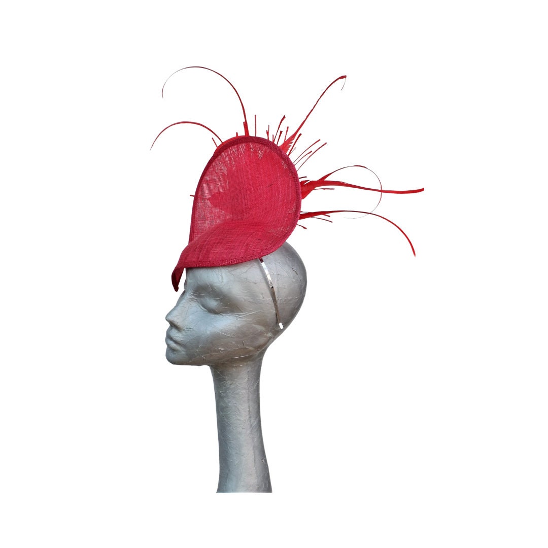 Capella Poppy Red Cocktail Fascinator With Feather Detail