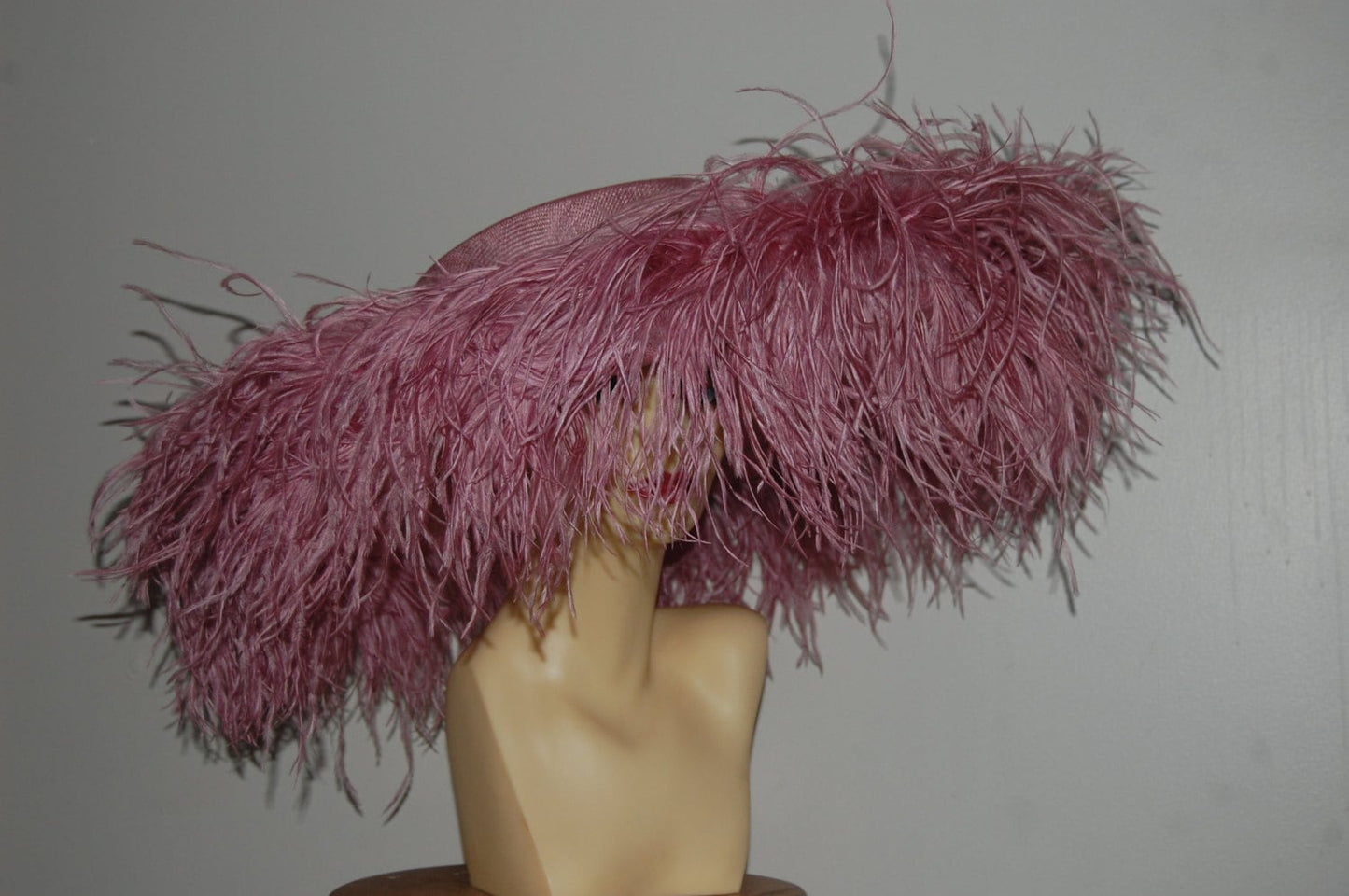 Emma - Extra large Hat with Ostrich feather boa in dusky pink By Hats2go Made to Order