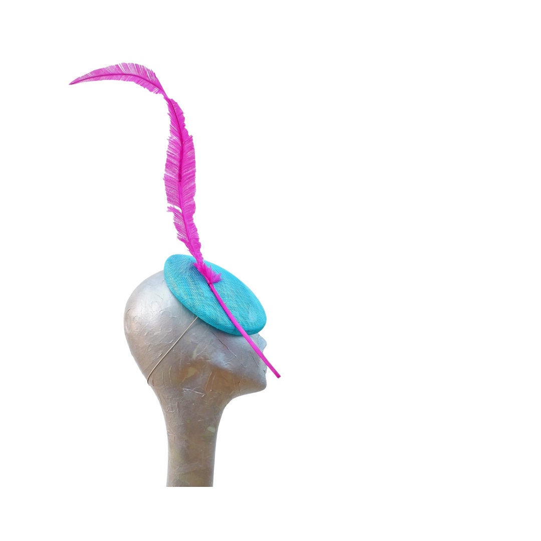 Tortola - Lagoon Blue & Cerise Button Base fascinator