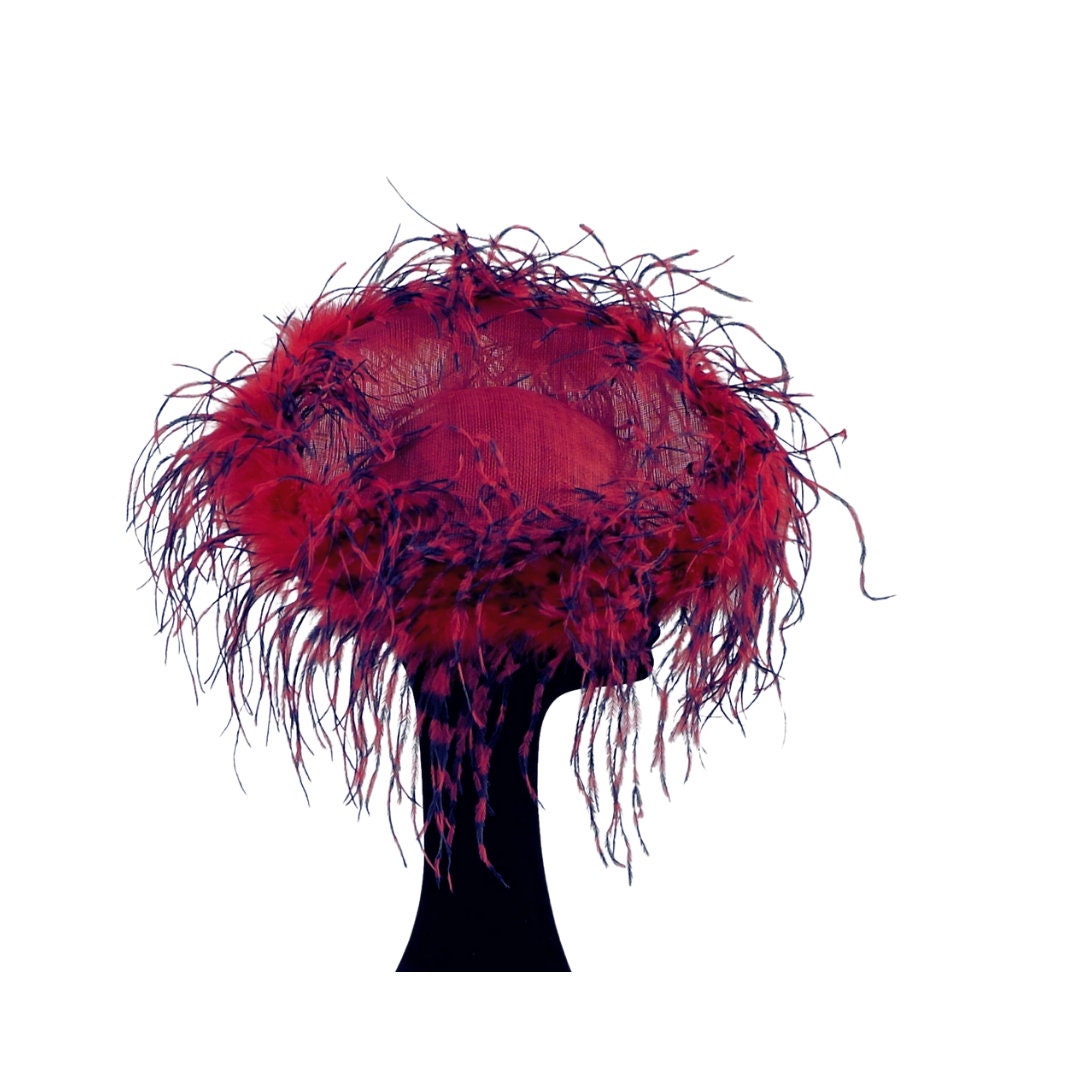 Giselle II - Red Saucer fascinator with Red & Black  ostrich Feathers