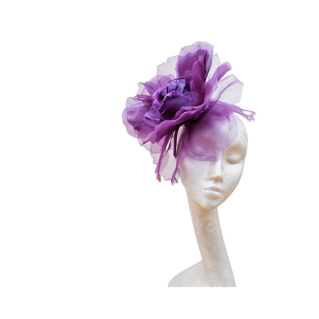 Ava---Purple 12" silk/organza Rose fascinator
