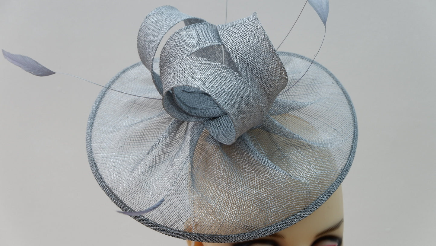 Metallic Silver heart shaped Sinamay fascinator