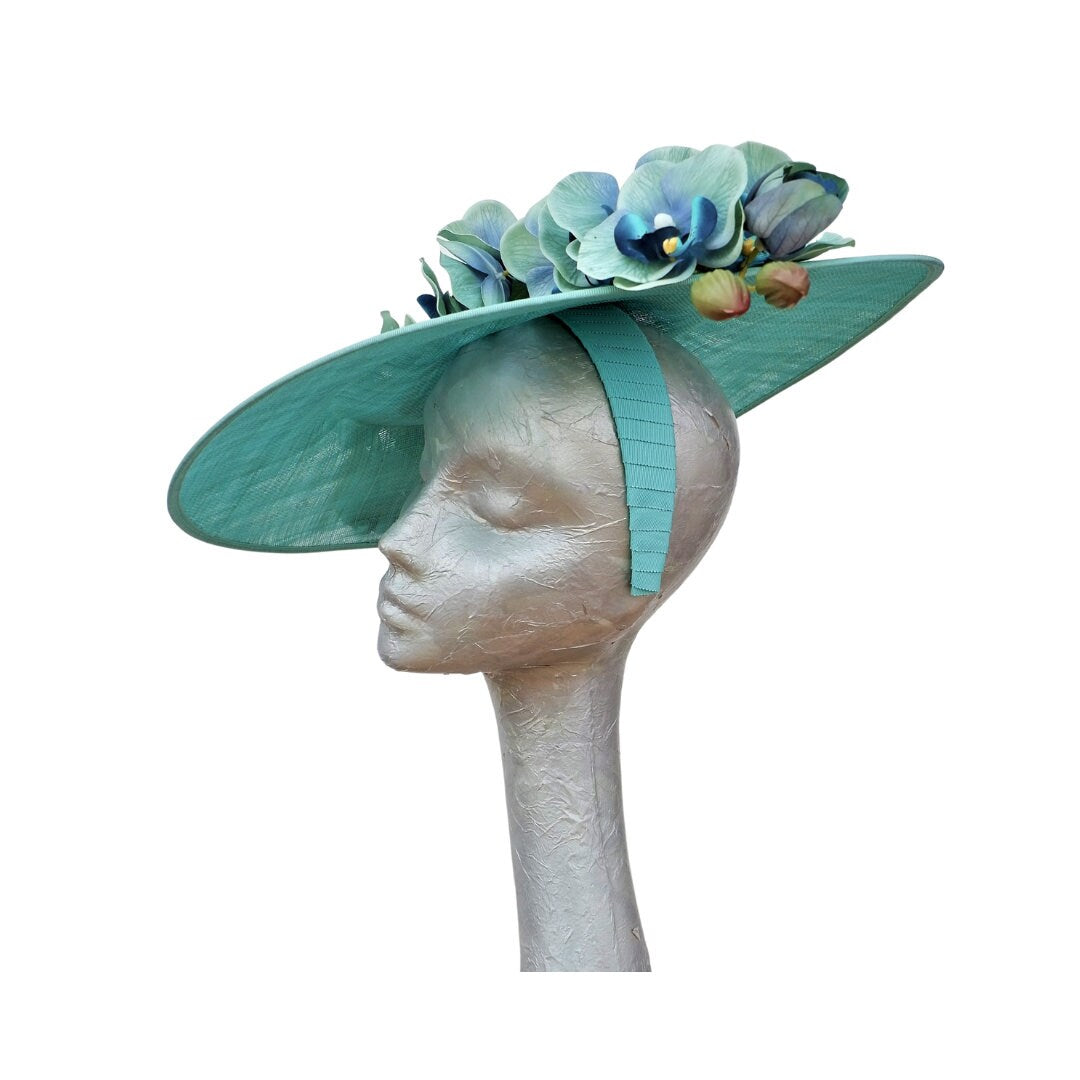 Natalia -- Medium Oval Aqua with two tone Aqua,duck egg, green, blue orchids