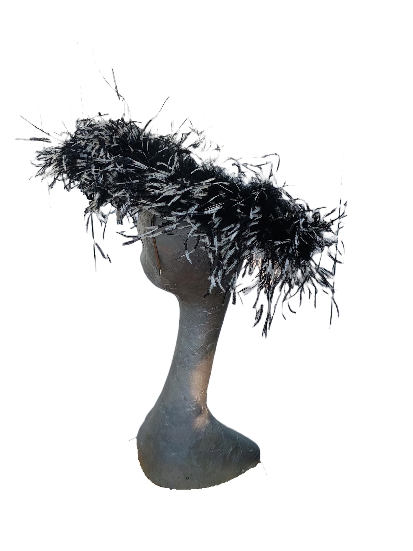 Giselle II Black Saucer fascinator with Black & White  Feathers