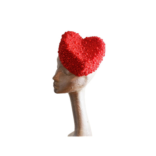 Valentine - Red Heart Beaded Cocktail hat